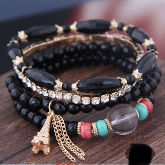 Jewelry - Black Acrylic Beads Pearl Tower  Multilayer Fashio